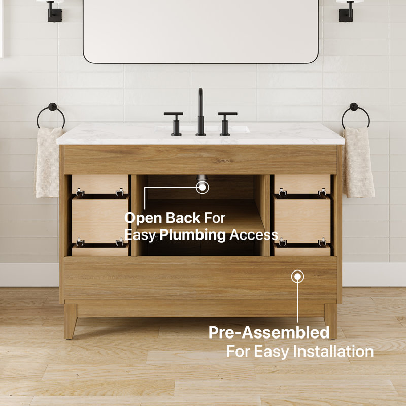 Burtch 48"W X 22"D Oak Bathroom Vanity With White Arabescato Engineered Stone Countertop And Undermount Ceramic Sink