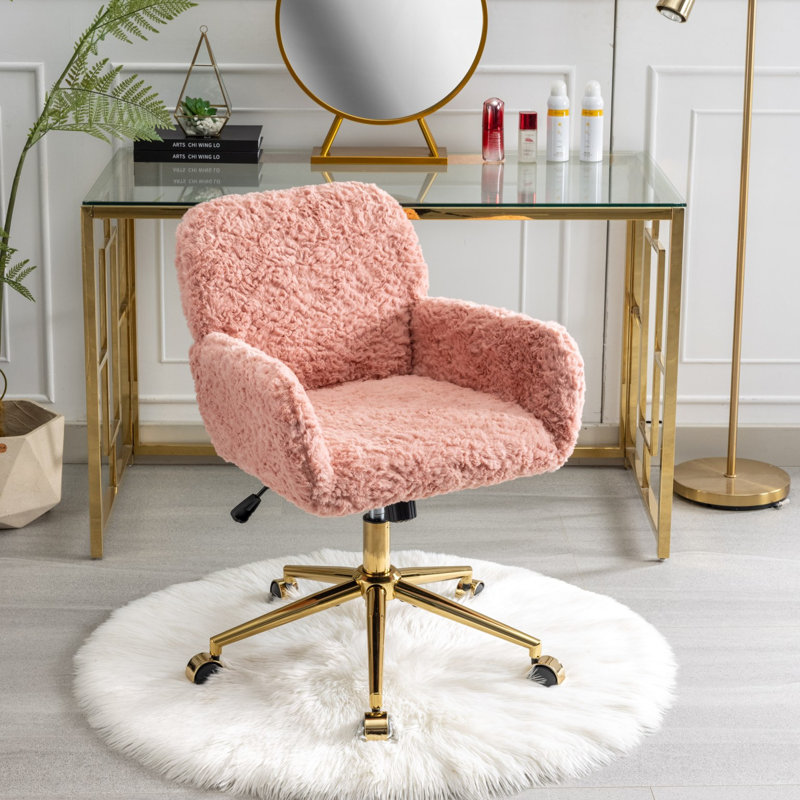 Chaise de bureau rose avec base en métal doré, construction robuste pour étudier la chaise de base, rose, large