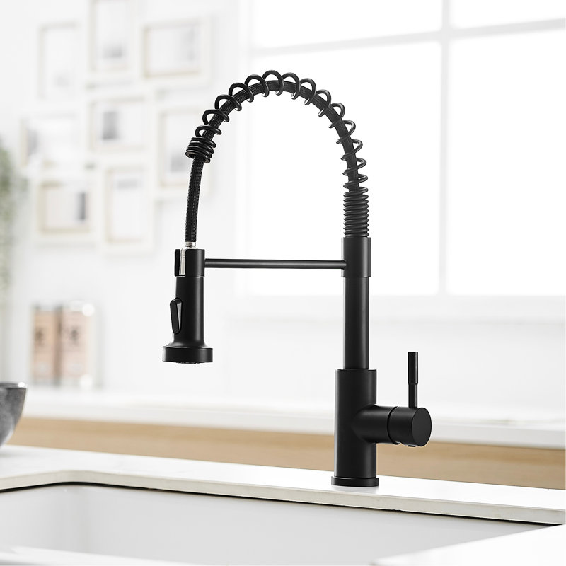Blackened Stainless Steel Kitchen Faucet With Pull Out Spray And Long-Lasting Single Handle 360 Rotatable Black Easy-Operate
