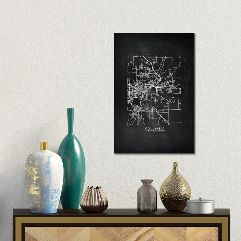Columbia City Map Chalkboard Style 1 Piece Wall Art on Canvas, 45.72cm H x 30.48cm W