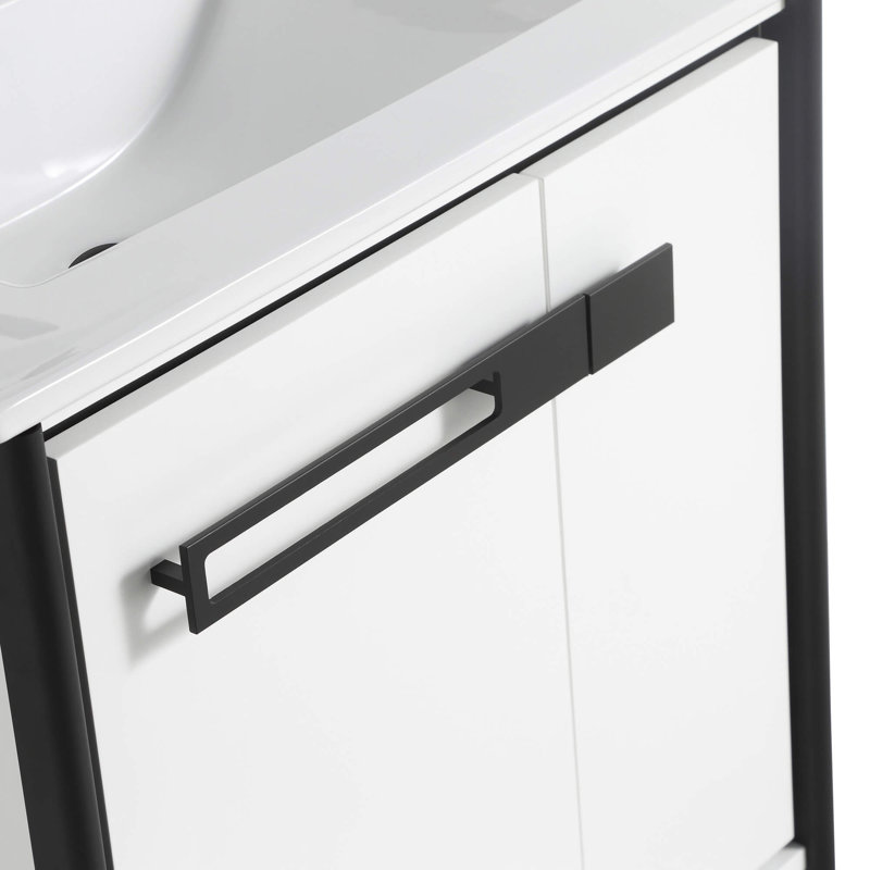 24" Single Bathroom Vanity, Matte Black, White Matte