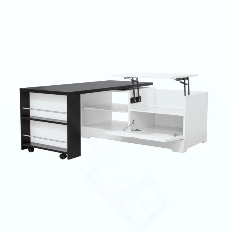 Table basse à plateau relevable avec portes de grange Farmhouse, Blanc/Noir
