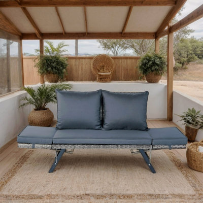 Outdoor Patio Bench, PE Wicker Side Foldable Backyard Conversation Bench