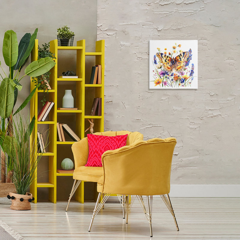 Art mural sur toile Garden Flowers & Butterfly par LSR Design Studio, H 17 po x l 17 po