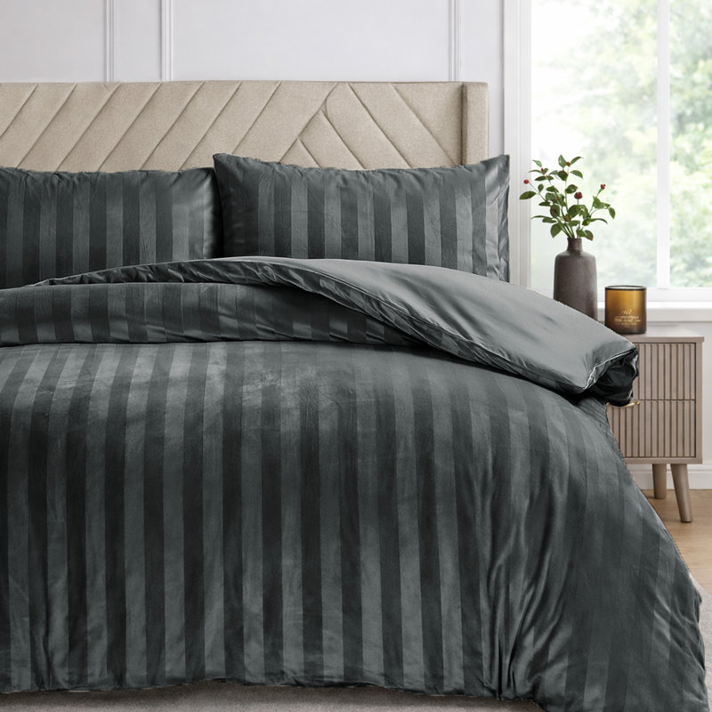 Polyester No Pattern Duvet Cover Set, Charcoal, Double