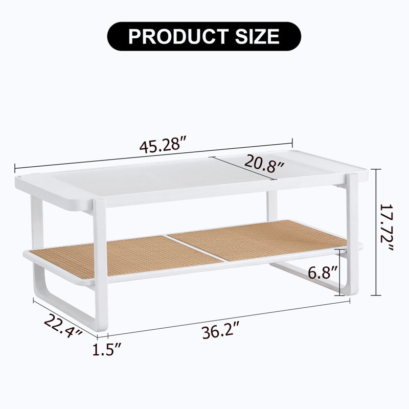 Modern Minimalist Double Layered Coffee Table. Glass Tabletop, Imitation Rattan  Edge Table. Rectangular Table Suitable For Living Room, Dining Room, And Bedroom