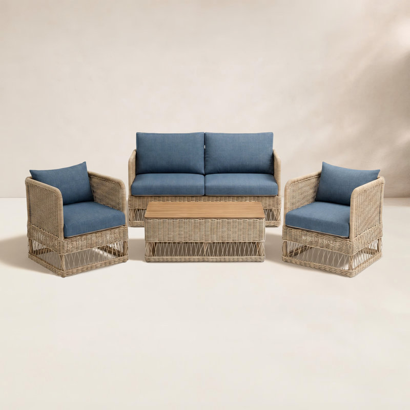 Ensemble de terrasse 4 pièces Destin Natural Sunbrella® - Toile denim, Brun, Toile denim