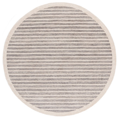 Ebony Hand Tufted Wool/Cotton Striped Rug in Grey/Ivory
