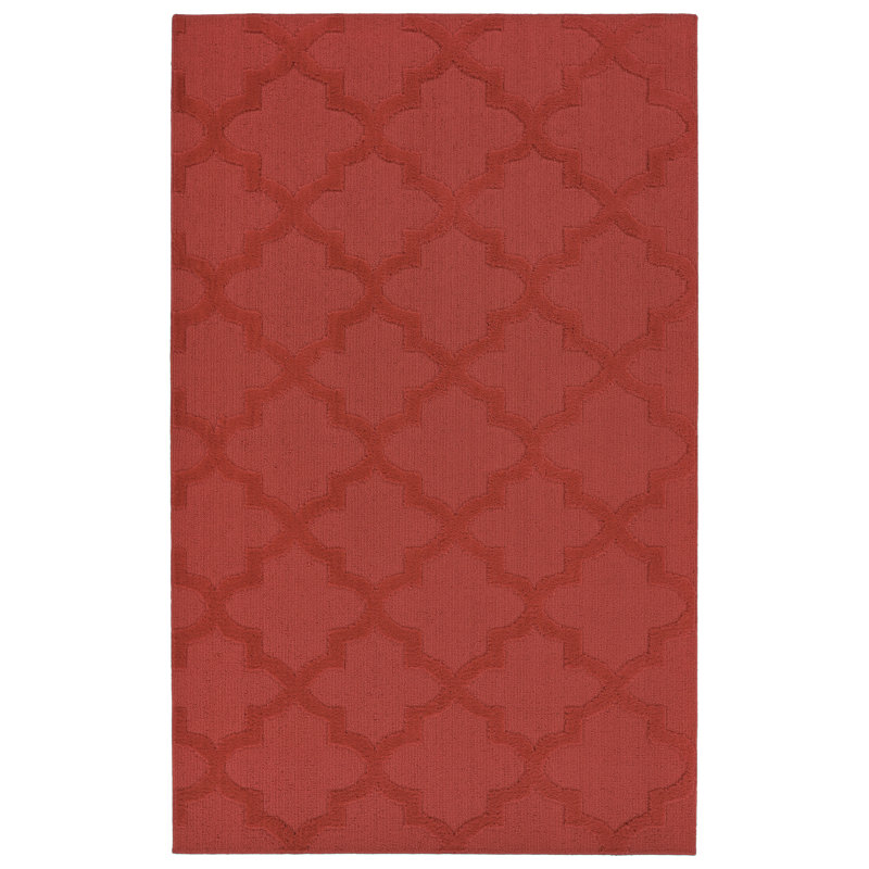 Tapis rouge touffeté à motif géométrique Nasturtium, Rectangulaire 3 pi x 5 pi