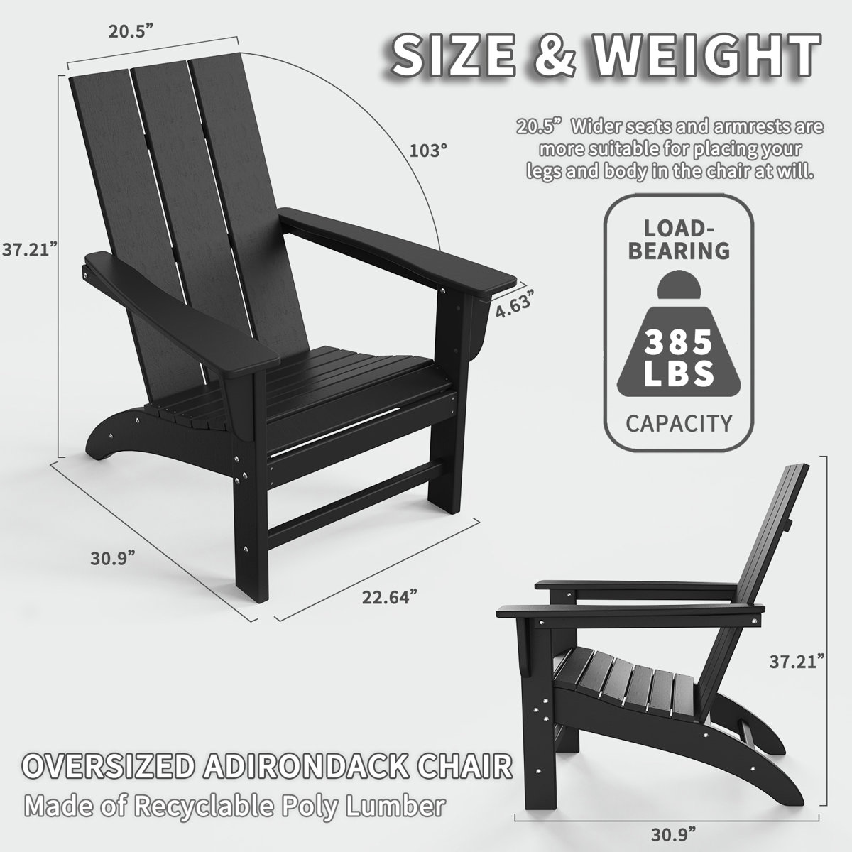 Modern Adirondack Chair, Wood Texture Poly Lumber