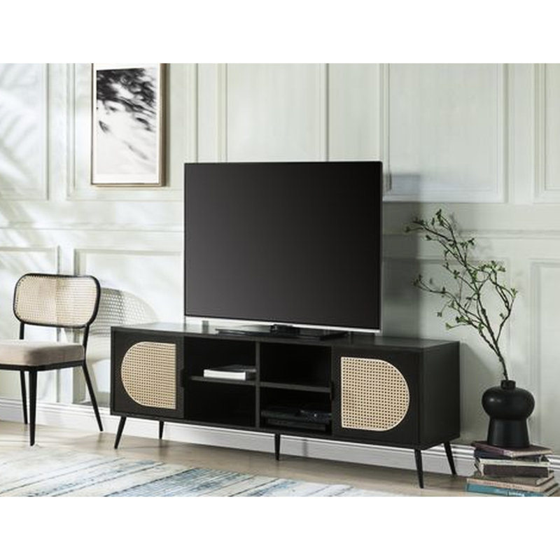 Stylish Black Tv Stand Featuring Metal Legs, Cabinet And Veneer, 50 - 59 Finish With Insert For 50-59" Tvs