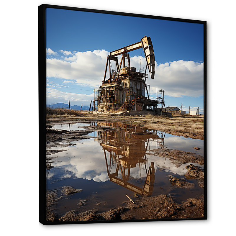 «Oil Drilling Rig Fields Horizon I», reproduction sur toile, Cadre flottant noir, H 44 po x l 34 po x P 1,5 po