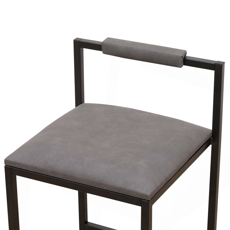 Bar Stool with Backrest Set of 2 Counter Height Upholstered Bar Chairs with Footrest, Dark Grey