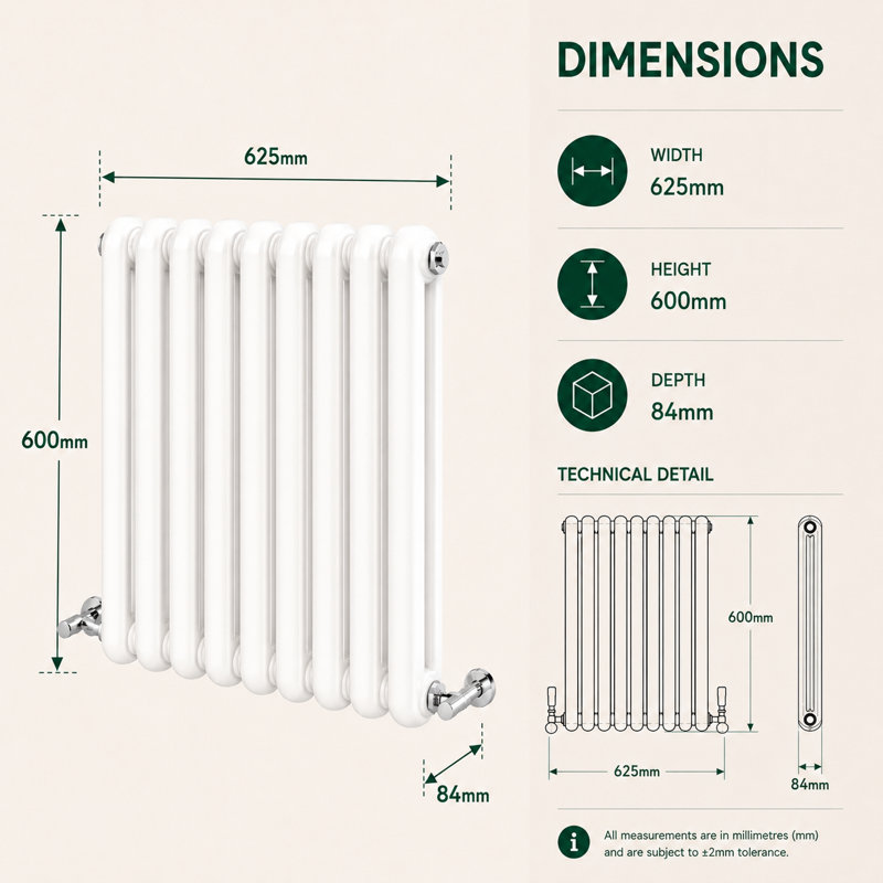 Horizontal Oval Panel Radiators, 60 cm H x 62.2 cm W x 10 cm D, White