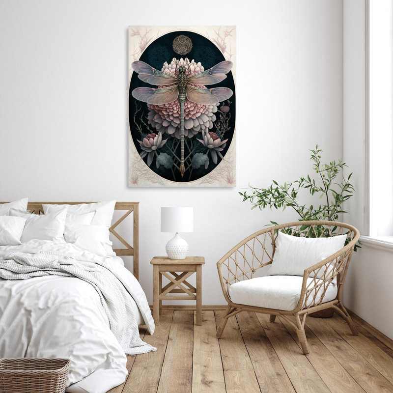 Pivoines et libellule - impression sur toile tendue, H 20 po x l 16 po x P 1,25 po