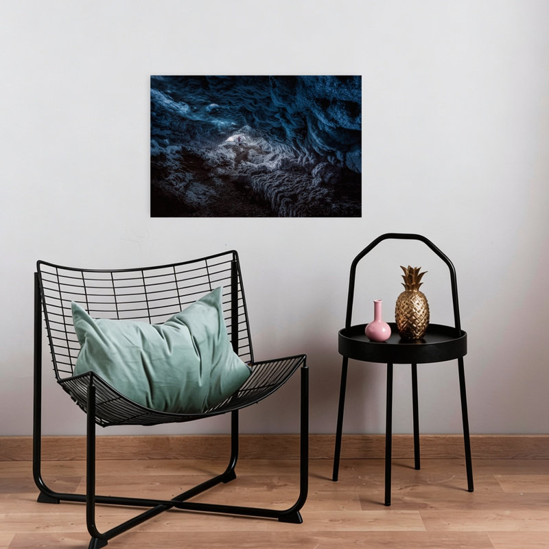 Blue Ice Cavern Explorer Dramatic Abstract Contemporary Landscape Winter Wall Art Print, 40.64cm H x 60.96cm W