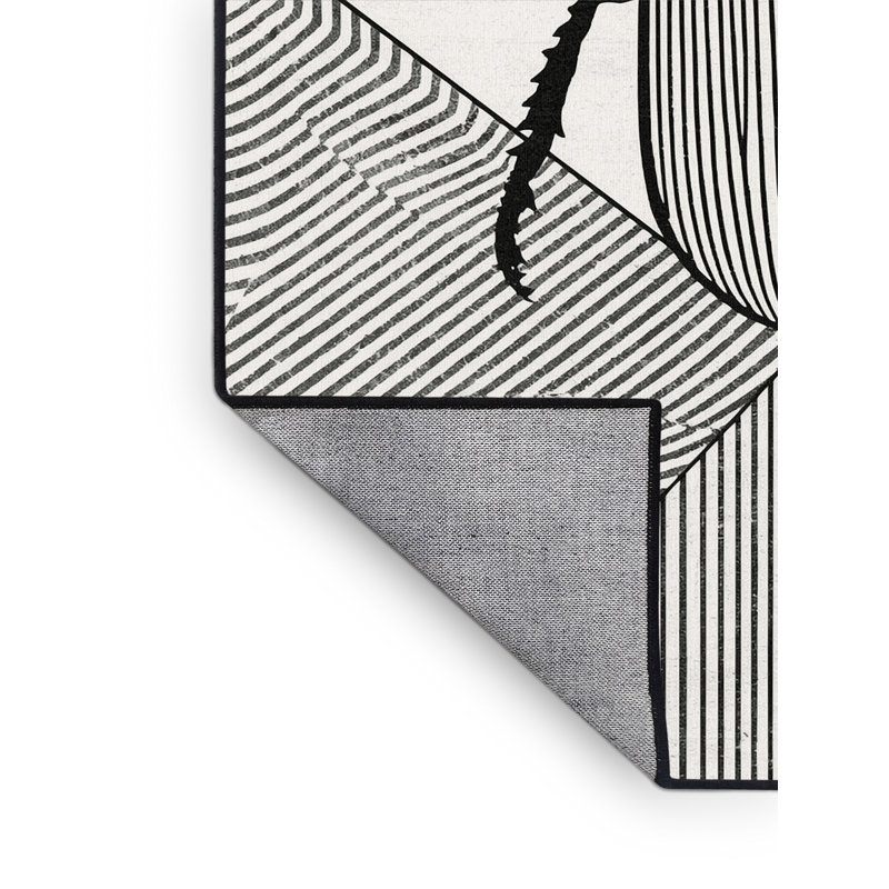 Machine Washable Oryn Beetle Modern Geometric Rug in Gray – Black Binding, 8x10