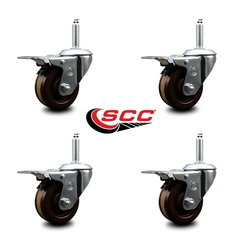 Temp Phenolic 3/4 Inch Stem Caster Set 2 Total Lock Brakes