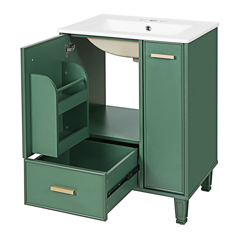 Meuble-lavabo de salle de bain avec lavabo, Vert