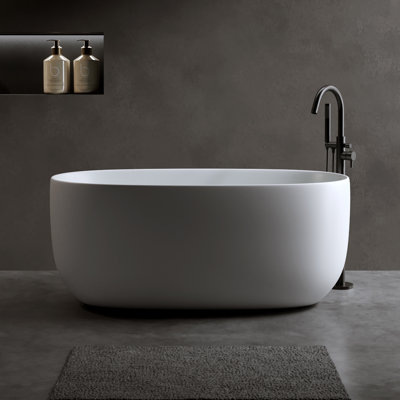 47" Freestanding Solid Surface Bathtub Modern Designed Resin Stone Bathtub With Pop-Up Drainage And Overflow Pipes