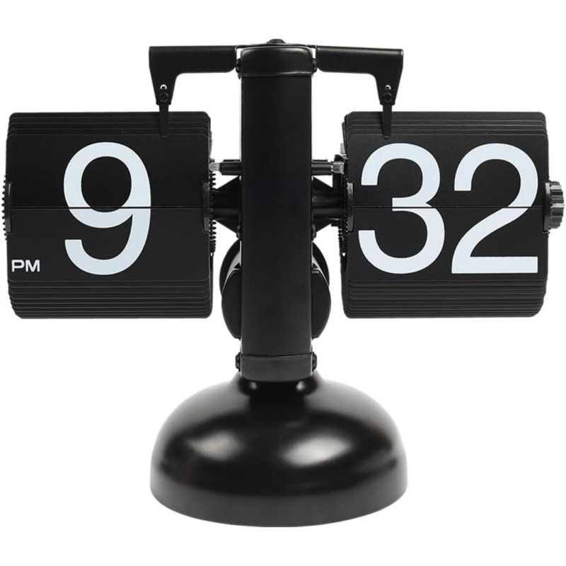 Horloge de bureau inversée (noire), avec design rétro, rotation automatique, grand nombre, alimenté par batterie, engrenages intégrés, convient pour la maison, le bureau, l'école, l'hôtel, le café, etc.