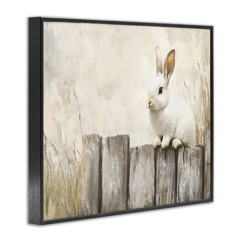 Lapin sur la clôture, estampe numérique, design par Franklyn Gregory, H 11 po x l 14 po, Giclée encadrée noir minuit