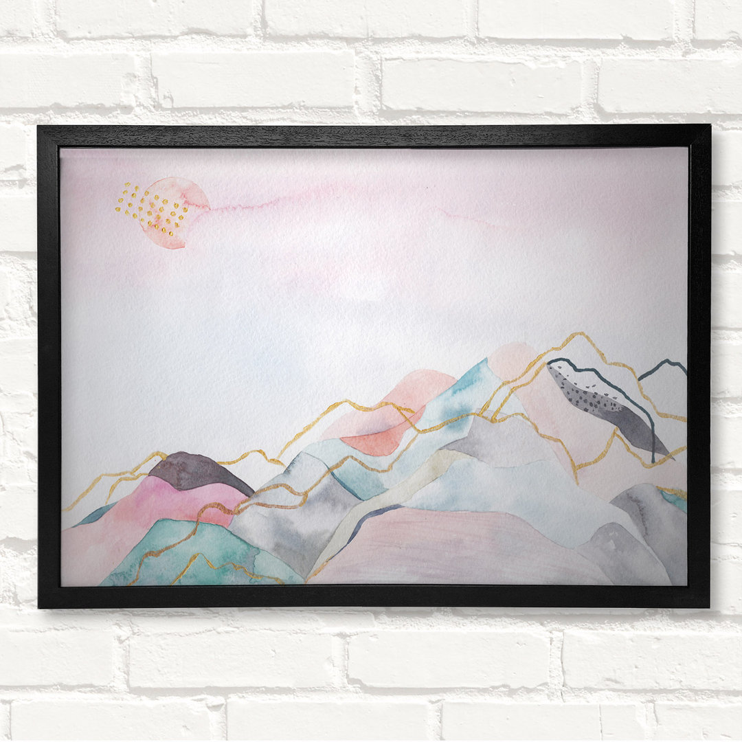 The Pastel Mountain View - Geschlossener Eckrahmen Kunstdrucke auf Holz