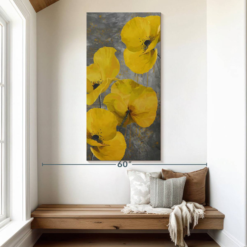Coquelicots jaunes doux, H 54 po x l 27 po