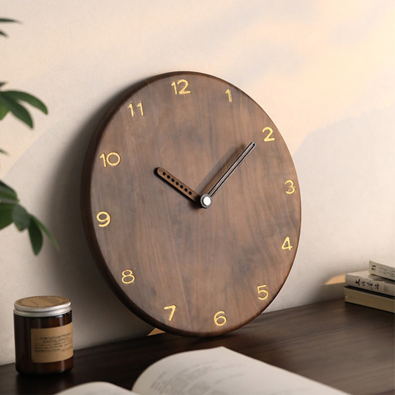 Solid Wood Analogue Wall Clock, 14.17"H*14.17"W*0.79"D