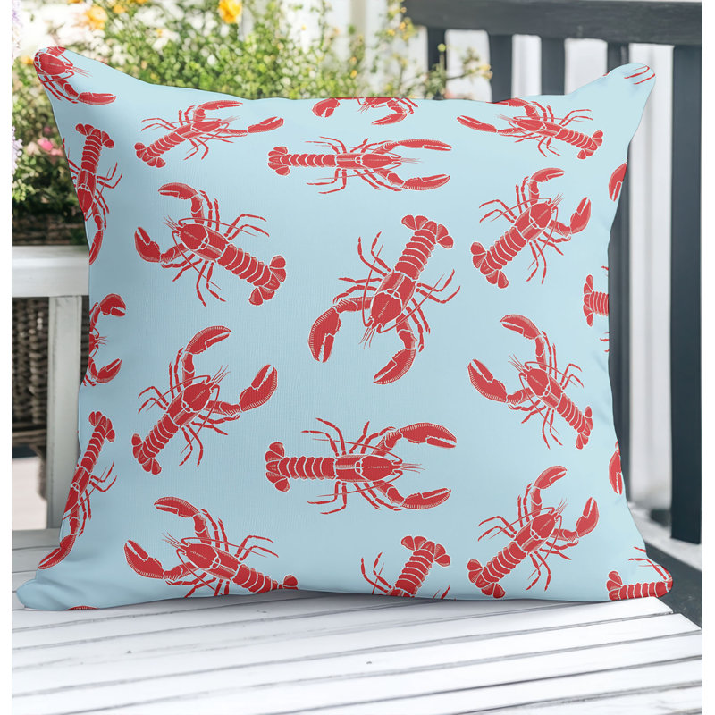Coussin décoratif d'extérieur Lobster, Bleu sarcelle clair / rouge, Carré 16 po