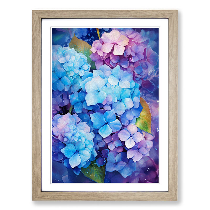 Hydrangea Futurism - Framed Print, 46cm H x 34cm W x 2cm D, Oak Framed