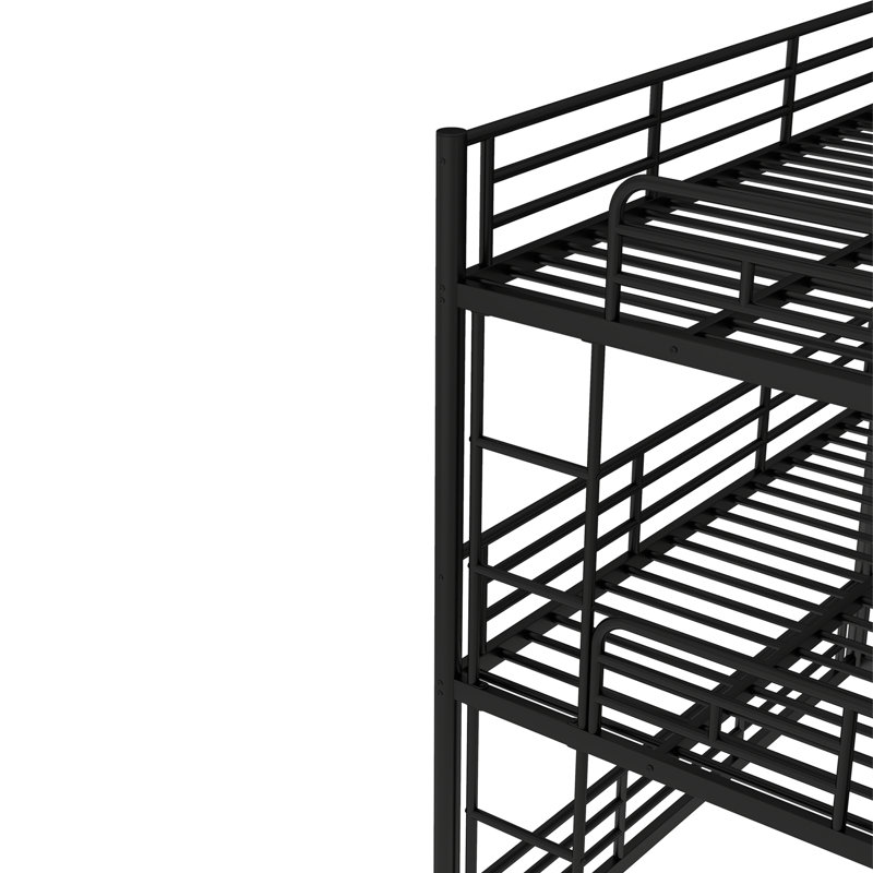 Auzie Metal Triple Bunk Bed With Safety Guardrails And Noise-Reducing Design, Black