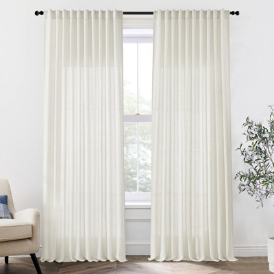 Rideaux très larges de 70 po de largeur pour fenêtre de 60 et 72 po, rideaux semi-transparents en lin à plis arrière, crème