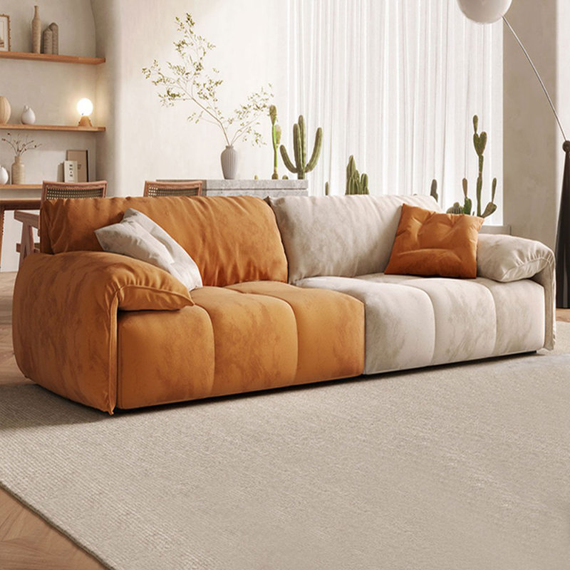 Orange + White 100% Polyester Modular Sofa cushion couch, 3, 33.46" H x 94.49" W x 43.31" D