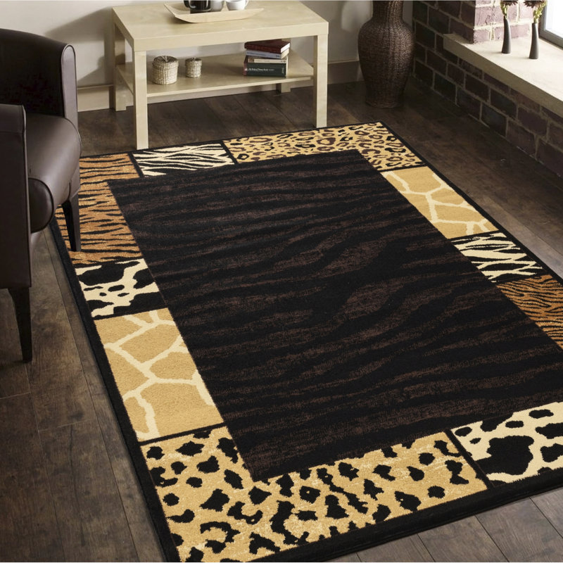 87 po Tapis long rectangulaire long noir X 63 po, style rustique sauvage, teinté zébré 13,9 lb, hauteur de 0,4 po, convient à la maison