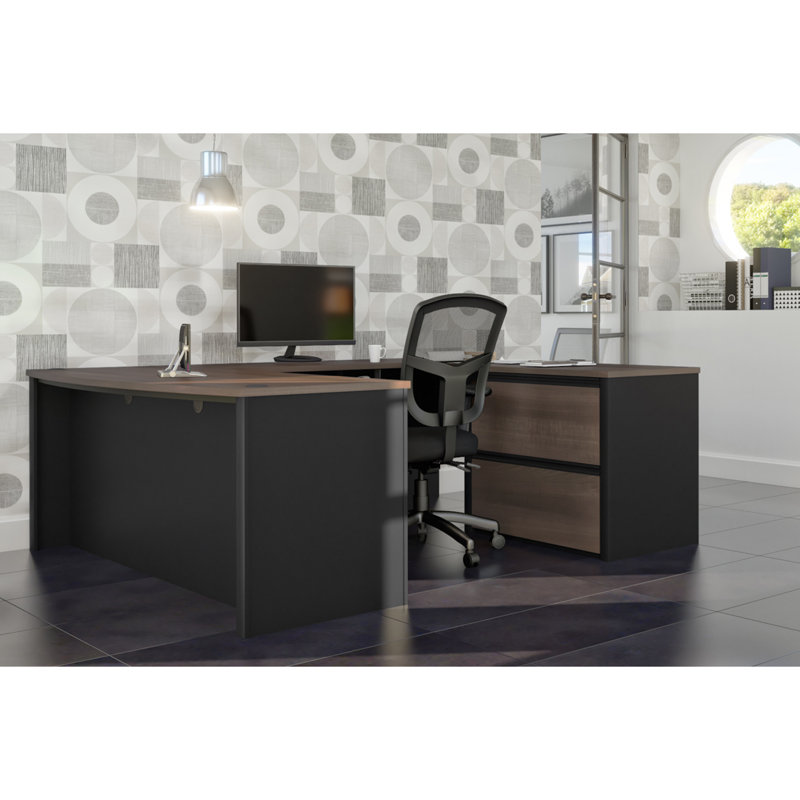 Padro U-Shaped Computer Desk, Antigua/Black