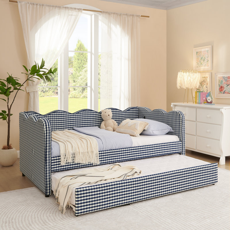 Lit de jour en lin avec couchette Helin Preppy, Lit simple, Marine