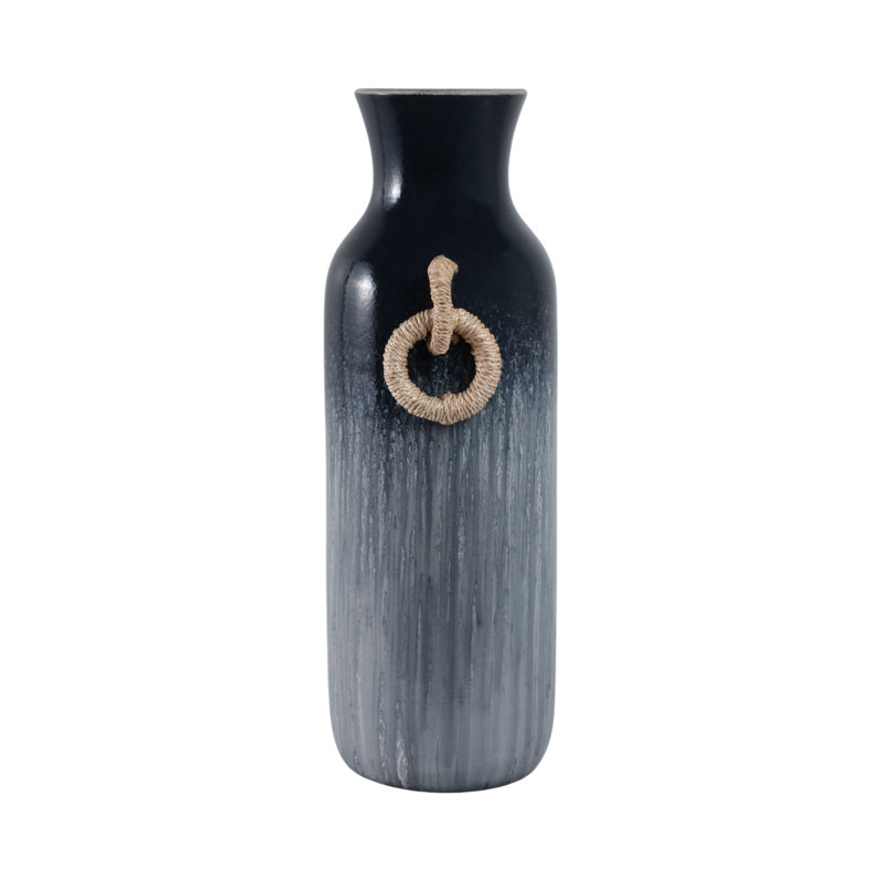 Handmade Pottery/Woven/Clay/Jute Floor Vase, 24", Ombre, Blue