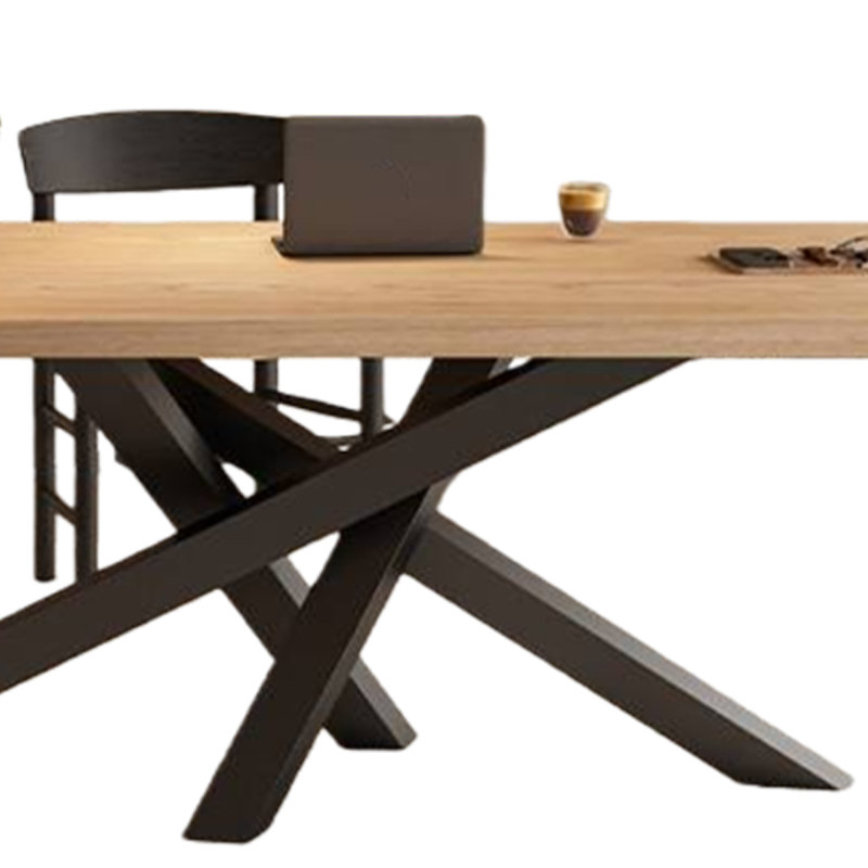 Table de bureau longue en bois massif de conception simple, Bois robuste / noir, H 29,53 po x l 70,87 po x P 31,5 po