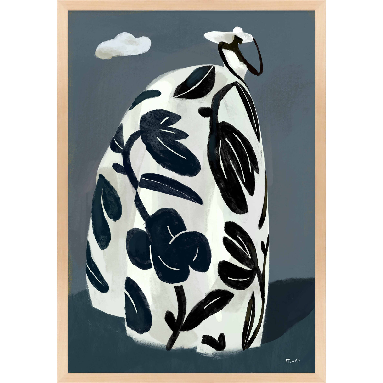 Black Dress by Marco Marella For Studio M, Maple Paper Framed, 38" H x 26.5" W x 1.25" D