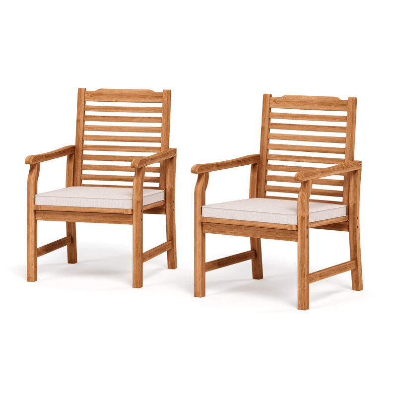 Chaise de salle à manger d'extérieur en bois massif avec coussin Doracia