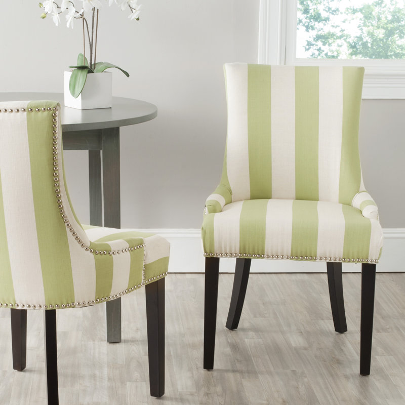 Capetown 19.5'' H Upholstered Side Chair, Green / White Stripe, 2