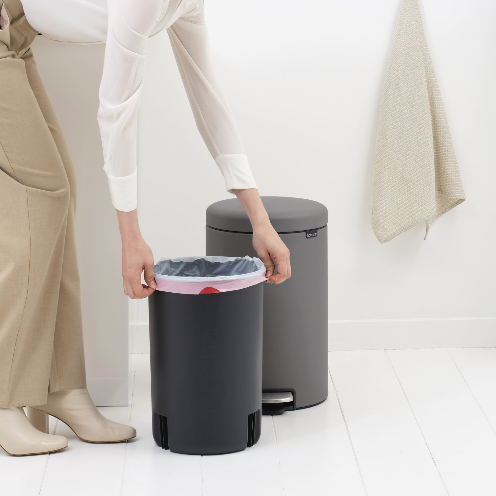 Brabantia Newicon 5.3gal Step-On Can, Mineral Concrete Gray