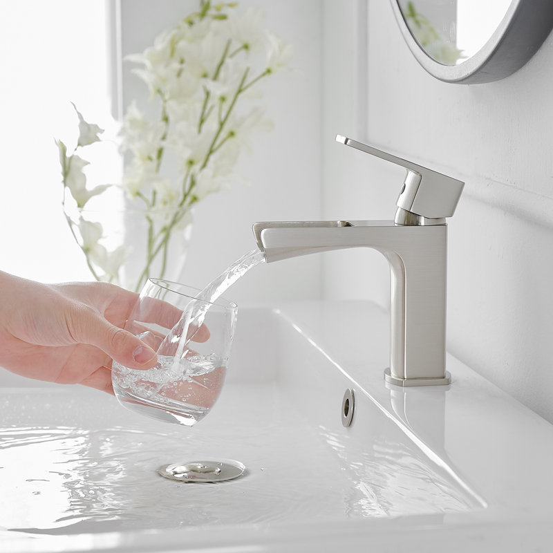 Waterfall Single Handle Single Hole Low-Arc Modern Bathroom Faucet, Brushed Nickel