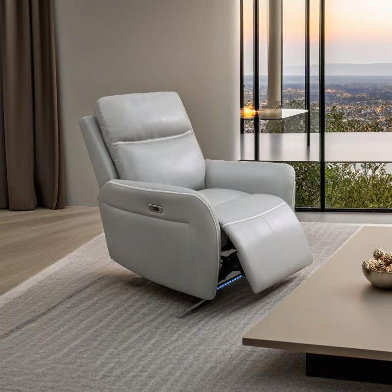 Ensemble de canapé inclinable 3 pièces en cuir gris clair