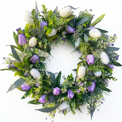 18 inch Spring/Summer Wreaths for Front Door,Purple Tulip Wreath