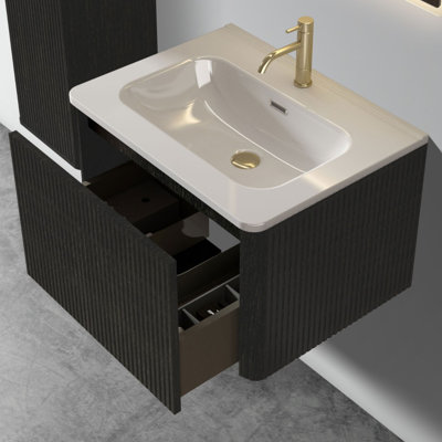 Ensemble de meuble-lavabo mural flottant rayé avec lavabo en céramique 24 po Etna