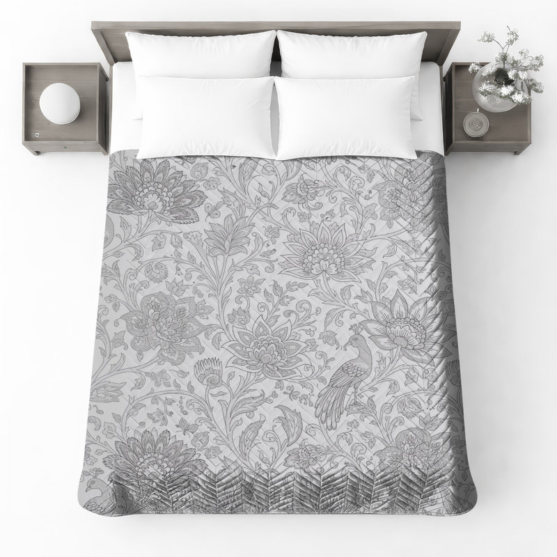 Couvre-lit matelassé à motif floral complexe, Très grand lit