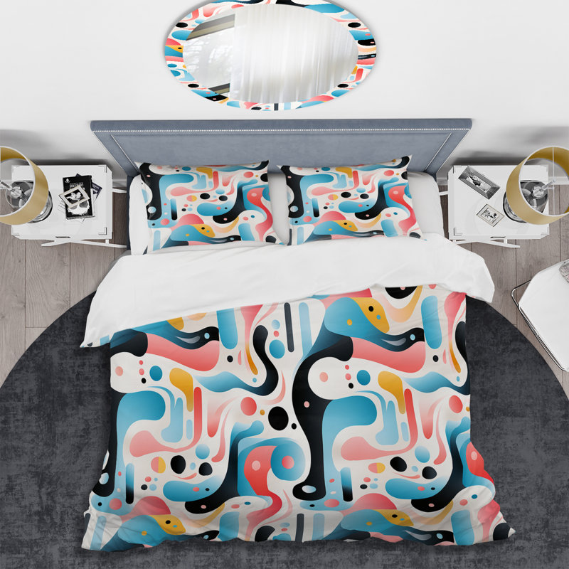 Ensemble de housse de couette rose et bleu Midcentury Trendy, Housse de couette pour très grand lit et 2 très