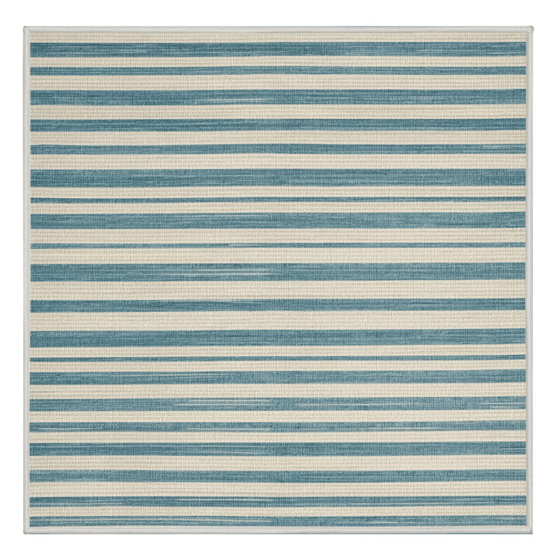 Washable Powder Blue White Striped Area Rug, Square 5'